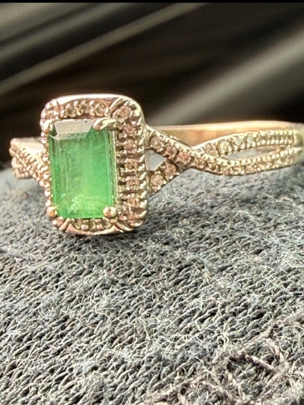White Gold Natural Emerald Diamond Paved Sz 8 1/2